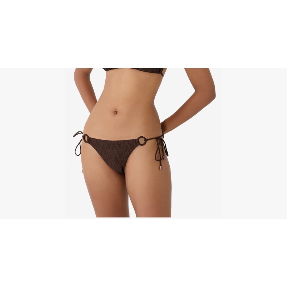 Zimmermann Coco Texture Ring Bikini Bottoms Brown Metallic Side Tie 1 US 4-6